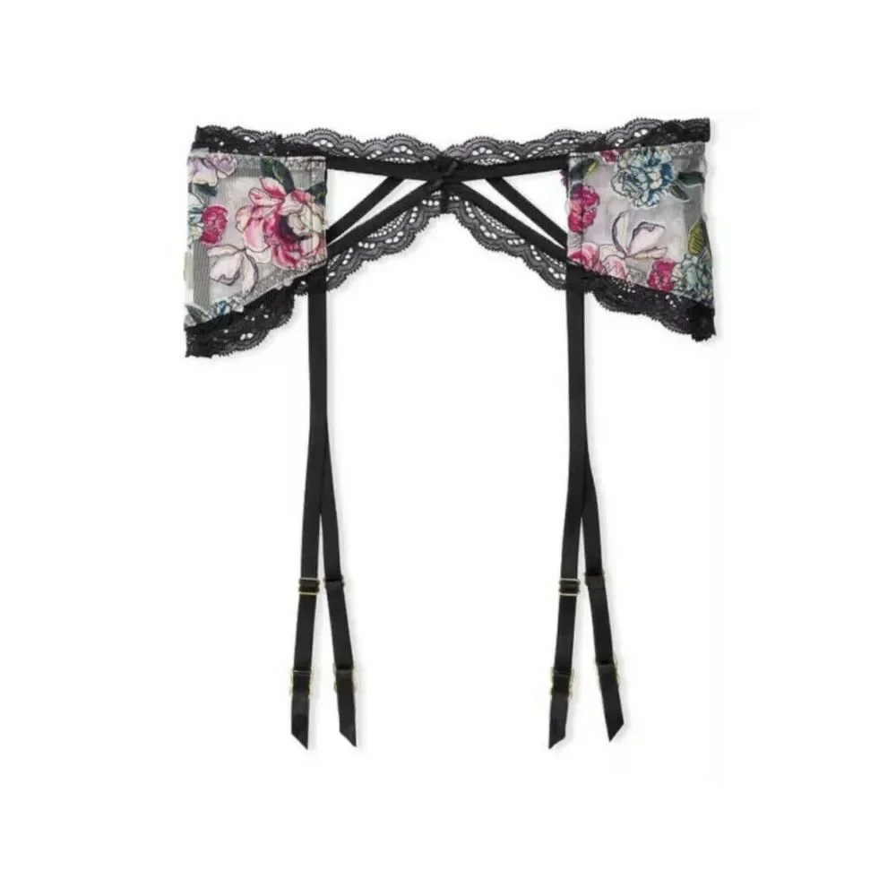 VICTORIA'S SECRET Very Sexy GARTER BELT & CHEEKY PANTIES ‎ SZ M / L Wild Roses